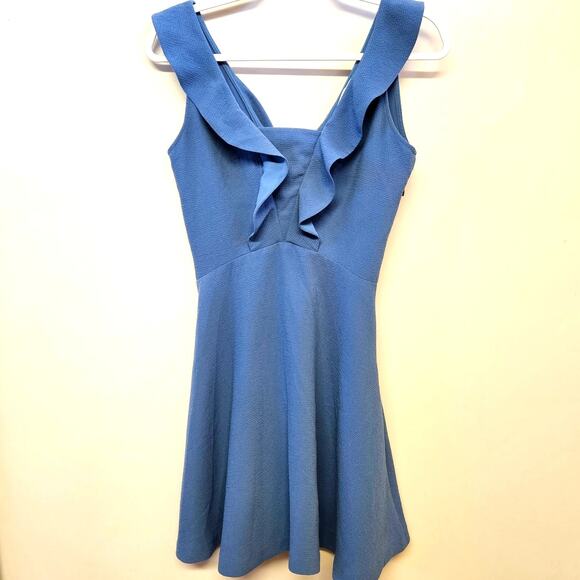 Sandro Steel Blue Helen E17 Mini Dress Size 2 Ruffled Fit and Flare Casual - Picture 1 of 9